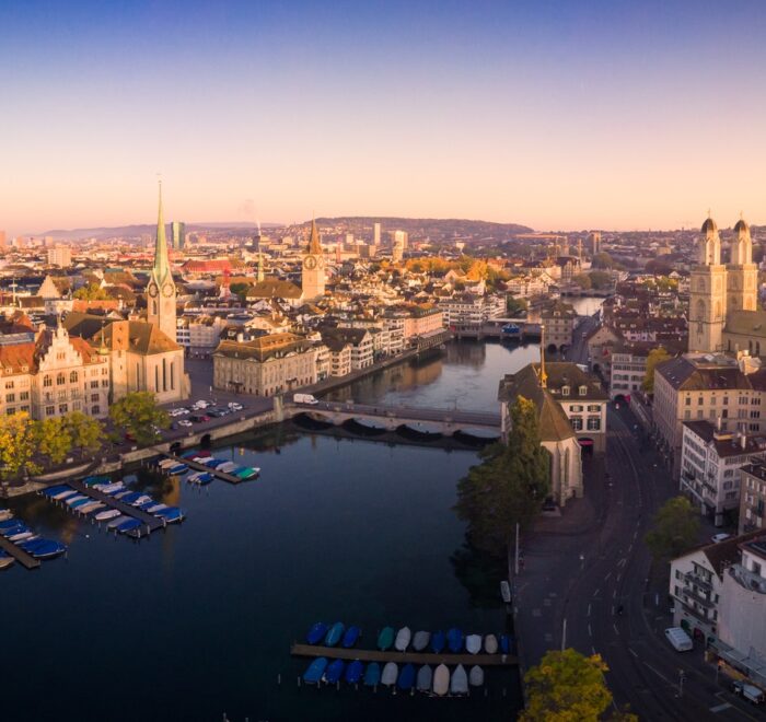 Aerial view of Zurich and River Limmat, Switzerland